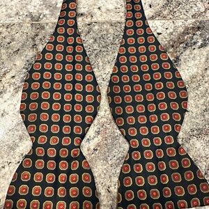Vintage John Wanamaker Silk Bow Tie Navy Field, Red Geometric Pattern